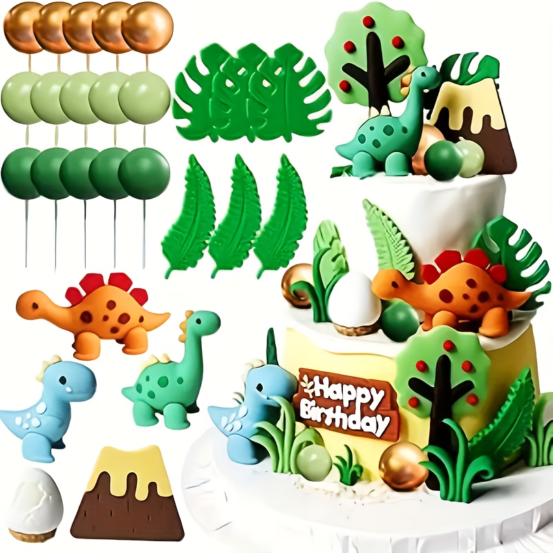 TEMU 26pcs Luxury Mini Dinosaur Cake Decorations Dinosaur Cupcake Toppers For Birthday Party Supplies, Dinosaur Birthday Cake Decoration Set -