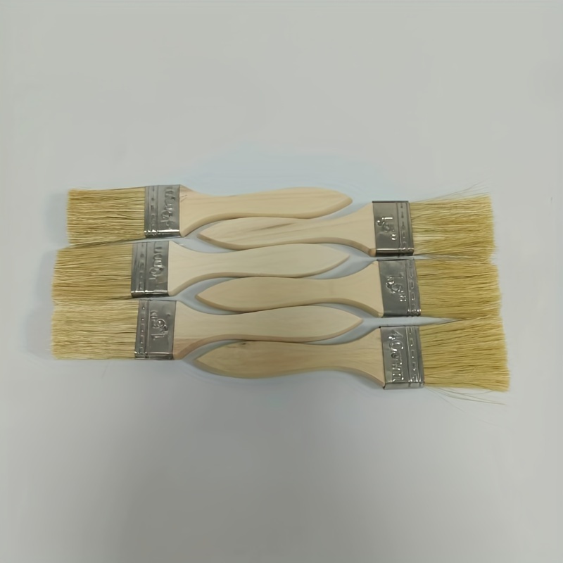 

6-piece Paint Brush Set With Wooden Handles - Durable Bristle Brushes For Painting, Bbq & Marine Use