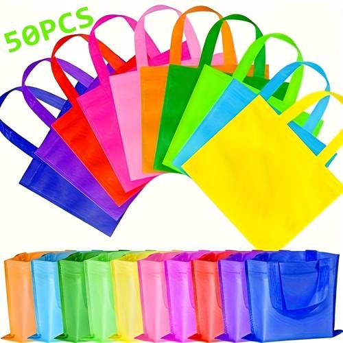 30 50pcs non woven cloth party handbags reusable gift bags handbags shopping bags with handle birthday party supplies