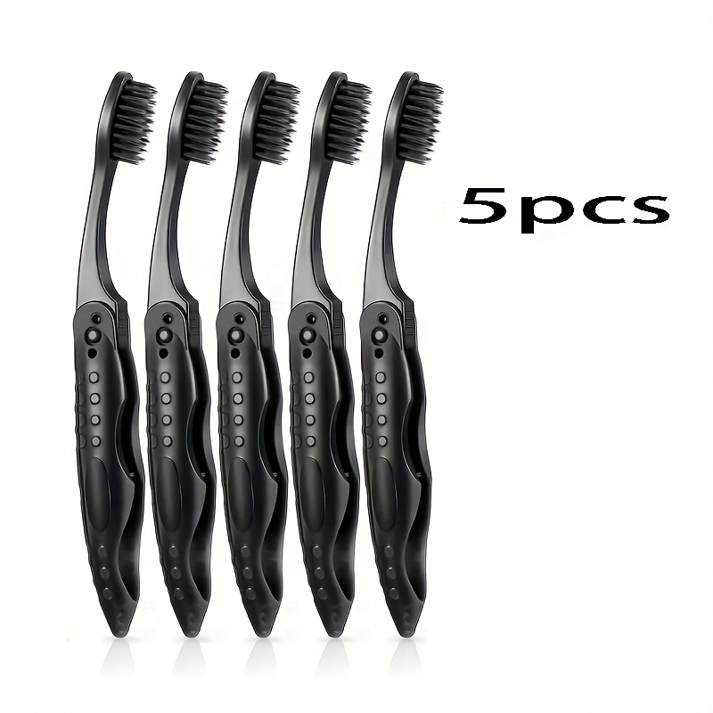 5pcs Black Foldable New Toothbrushes, Convenient For Travel, Compact And Cute