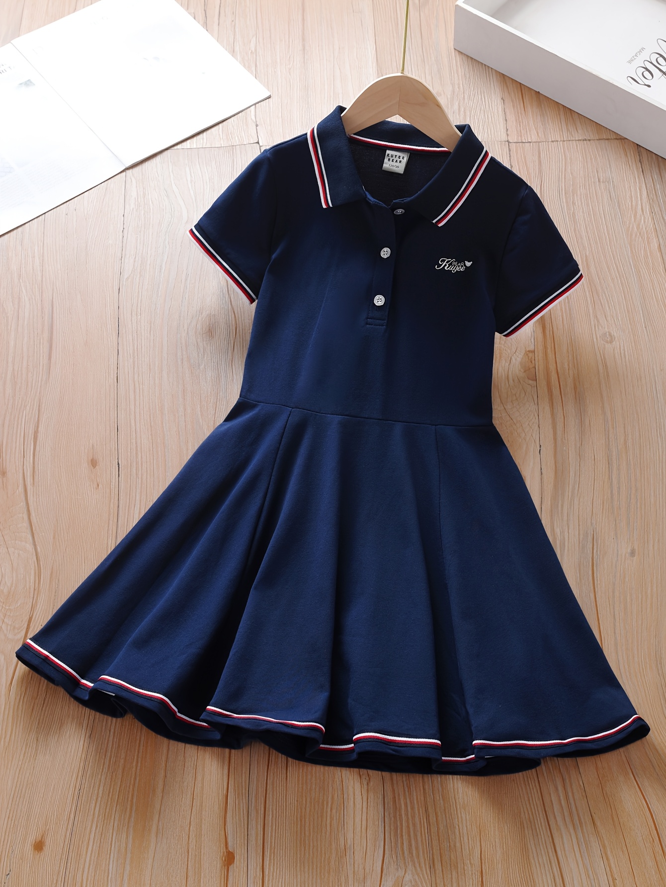 kuyixiong girls' navy blue preppy dress cotton blend details