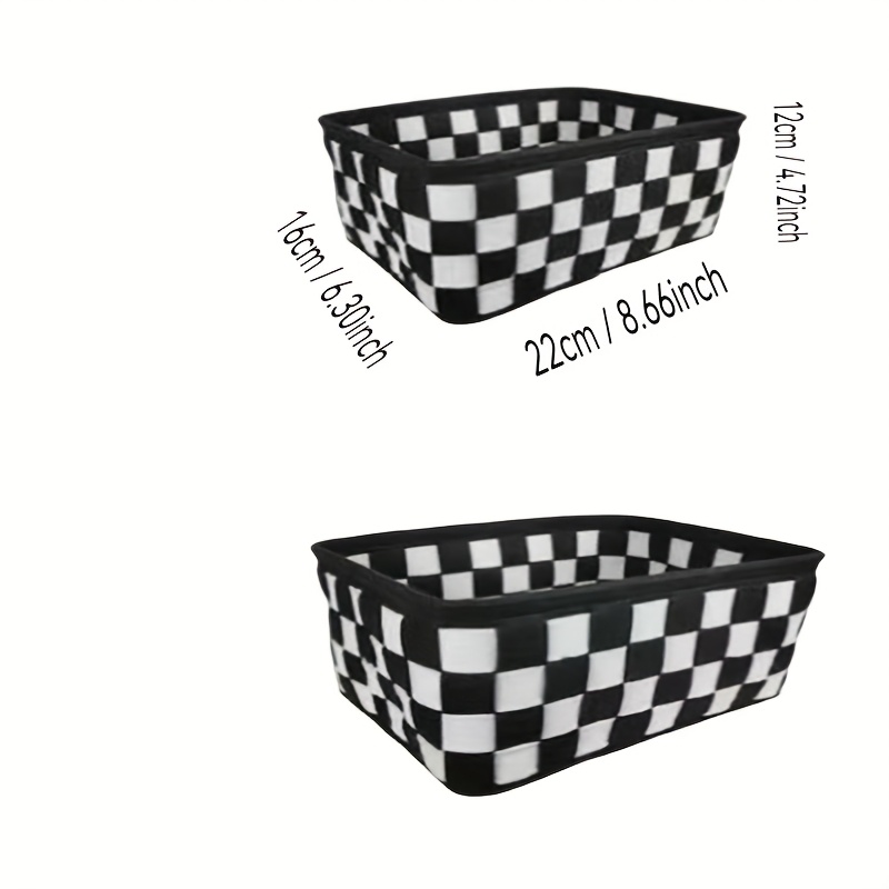 And White Checkered Woven Storage Basket, Open-lid Storage Basket, Desktop Sundries Cosmetics Storage Basket, Shelf Baskets