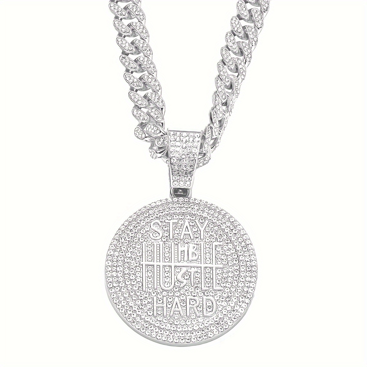 

Round Pendent Necklace With Iced Cuban Link Chain Rapper Gift For Men Women