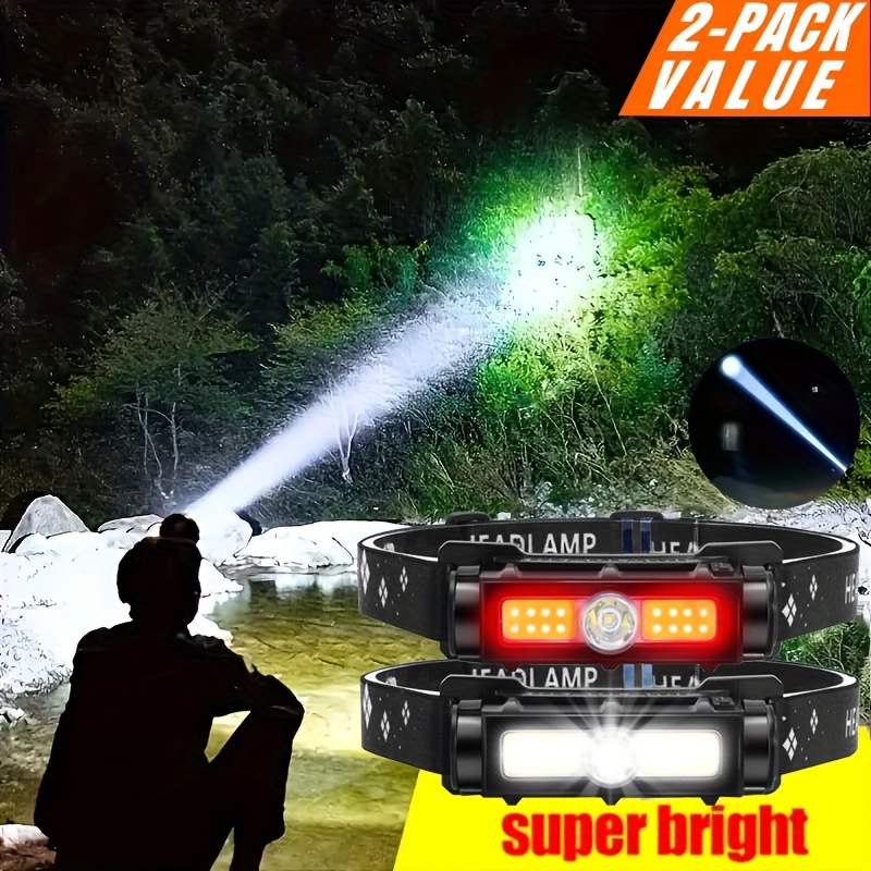 

2pcs Usb Rechargeable , 2000 Cob Headlight, Detachable Helmet Light, Adjustable Headband With Power Indicator For Adults, Outdoor Running, Hunting, Camping, Climbing