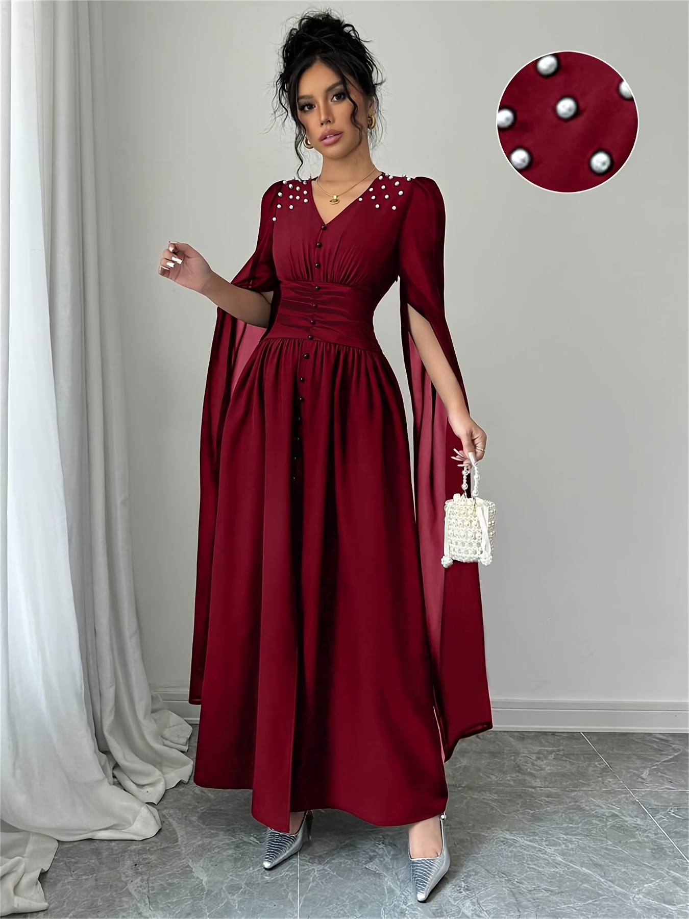 slim fit dress slacks A-Line Off The Shoulder Taffeta Prom Dress with Short Puffy Sleeves, Red / 16 main image 1