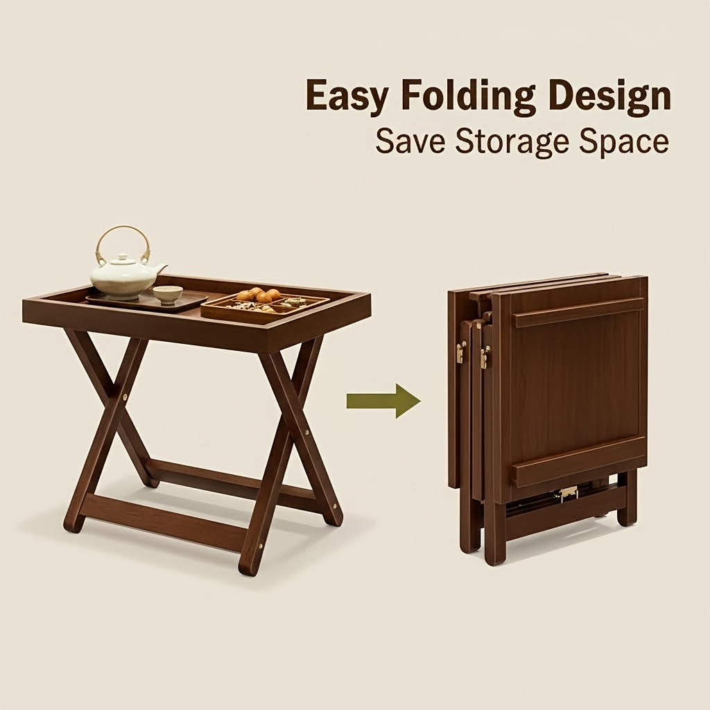 Foldable Side Table with Raised Edge Tray, X-Shaped Legs, Multi-Purpose Bedside & Sofa Table for Bedroom Living Room Bay Window