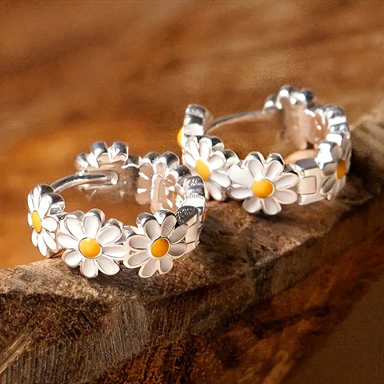 TEMU Fashionable And Elegant Daisy Flower Hoop Earrings - Perfect For Daily Wear, Parties, Beach Vacations & Style, Ideal Gift