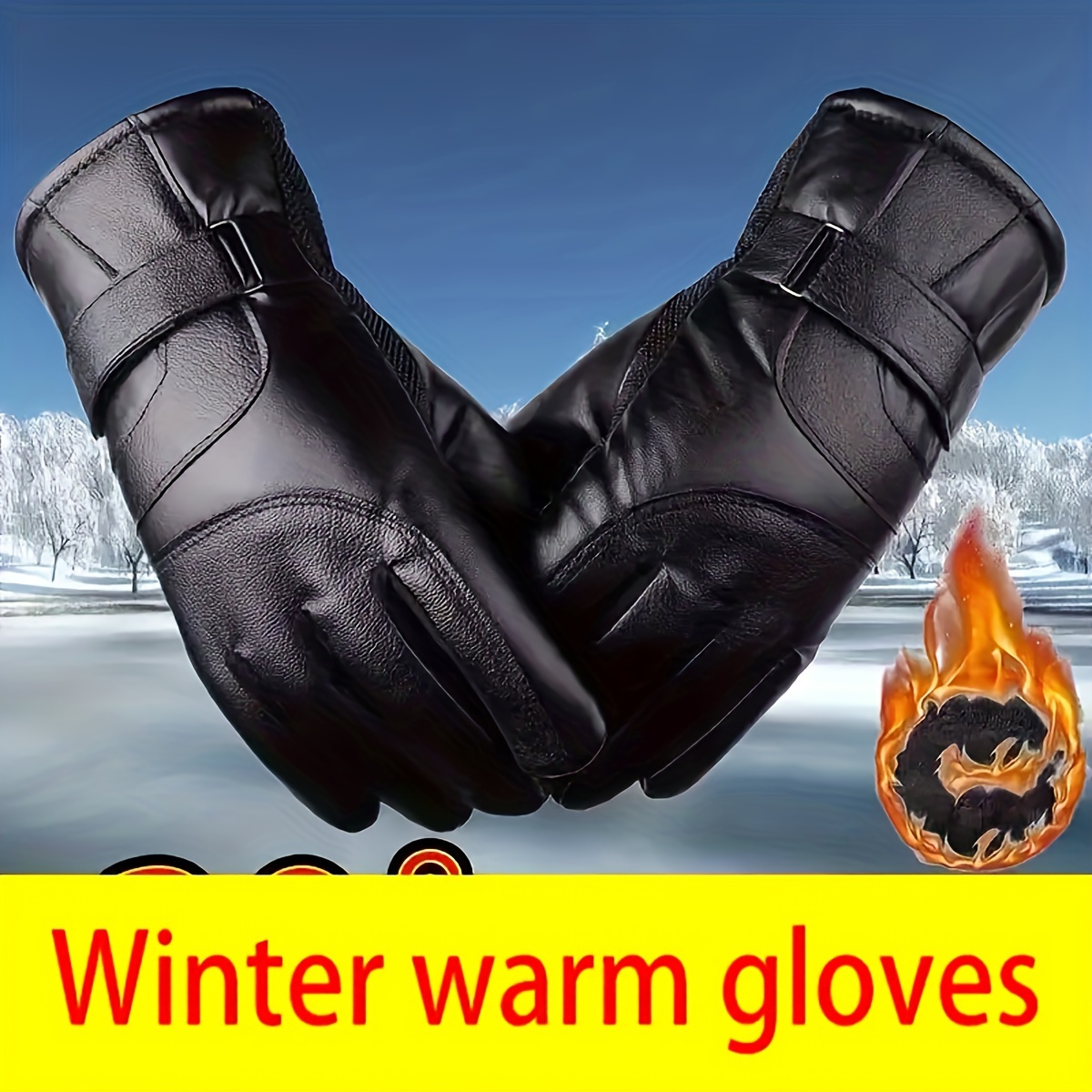 2pcs mens high quality pu leather winter warm touchscreen gloves with thermal lining ergonomic fit motorcycle skiing snowboarding   outdoor cold weather gloves with wrist strap reinforced palm compatible with smartphones tablets ideal for mens fashion winter activities   durable pu leather touchscreen functionality warm lining included Product details 0