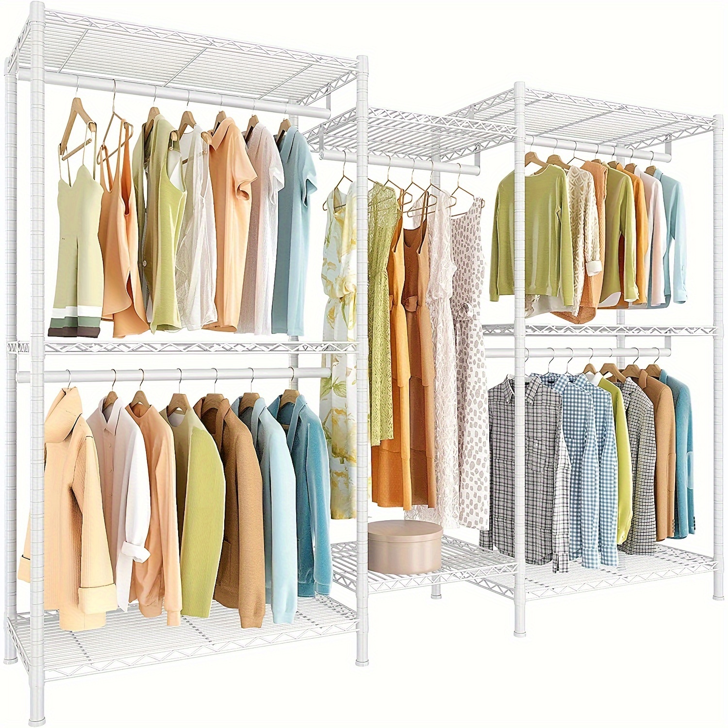 

Clothes Rack, 825 Lbs Clothing Rack Garment Rack Closet Clothes Rack Heavy Duty Clothing Racks For Hanging Clothes, Diy Portable Clothes Rack 74.5" W X 18" D X 77" H, White