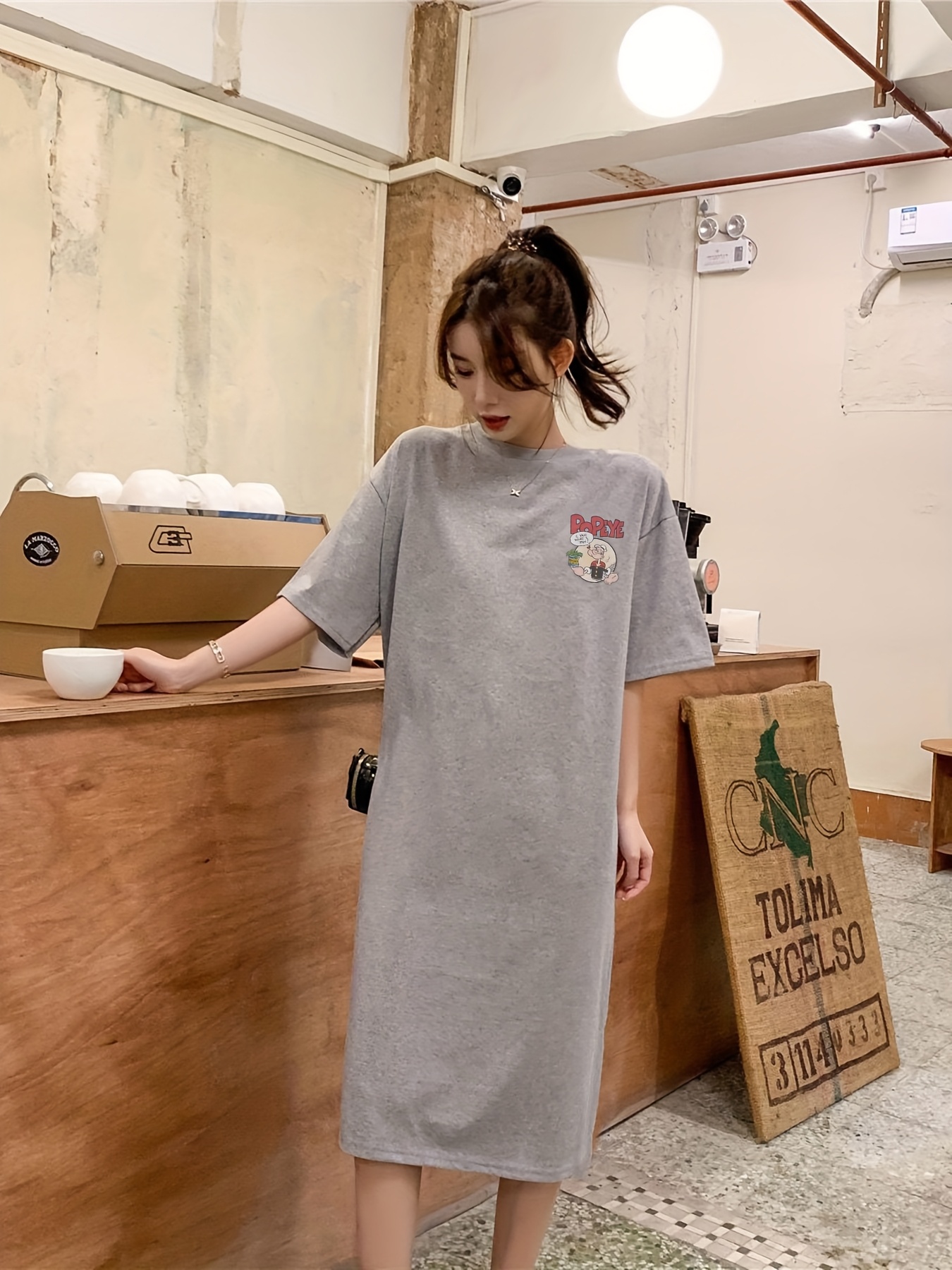 Y2K-Inspired '* for Man' Graphic T-Shirt Dress Casual Crew Neck, Short  Sleeve, Midi Dress with Belly Coverage, Pastel Yellow with Colorful Cartoon 