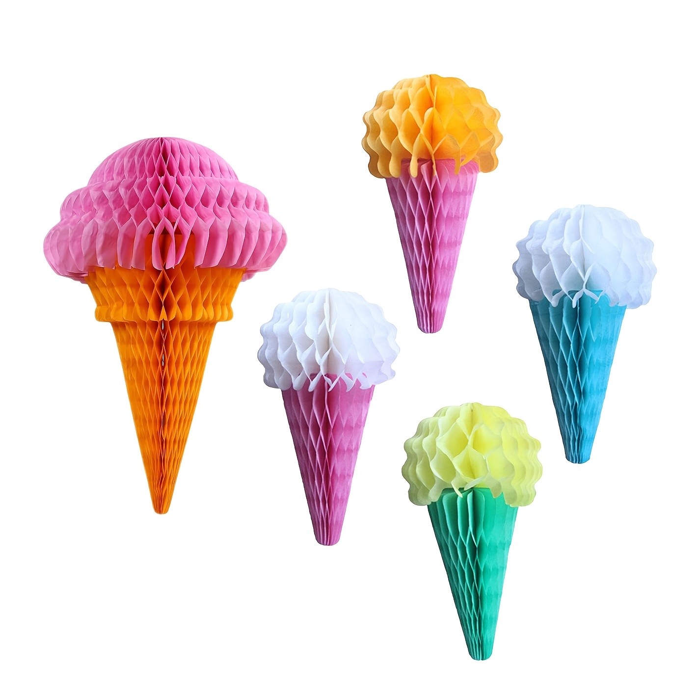 5pcs Ice Cream Paper Honeycomb Hanging Decorations, Birthday Pool Party Ornaments, Halloween Christmas Holiday Party Gift Supplies