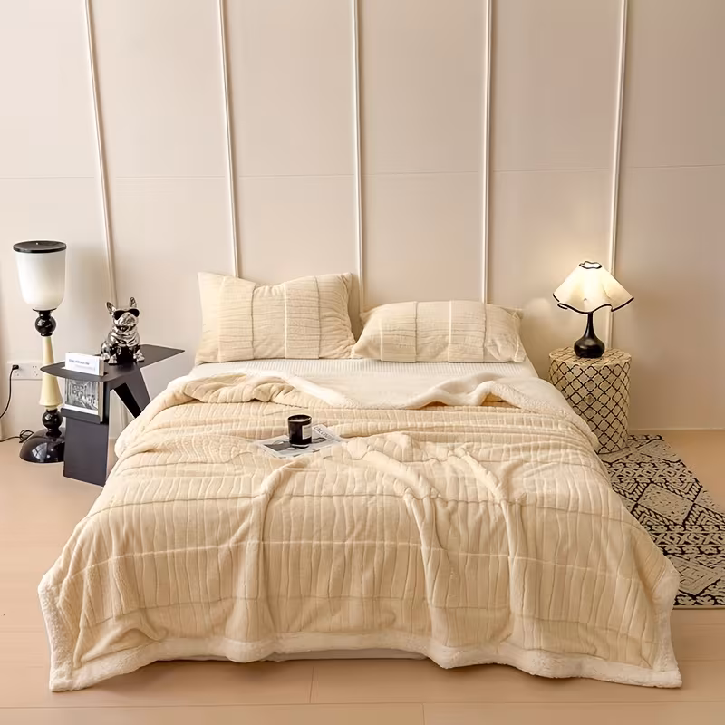 1pc luxury fleece thick double layer blanket plush winter bedspread machine washable cozy throw for bed sofa outdoor decor in brown navy burgundy dark green light green pink Product details 14