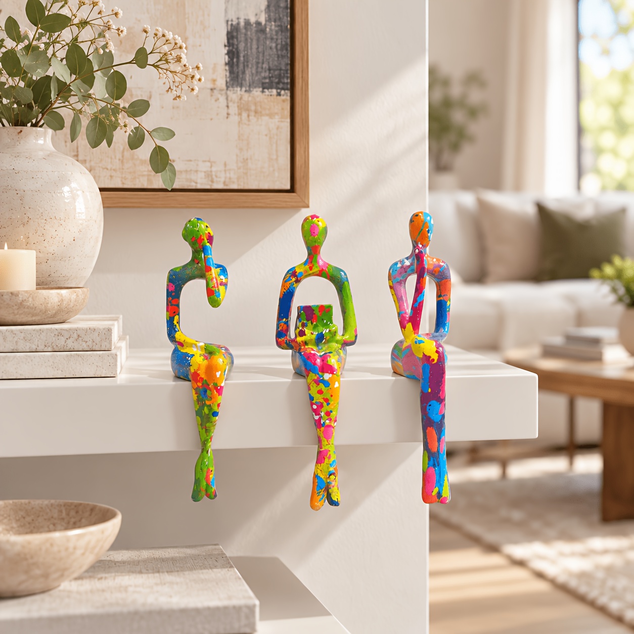 Image of 3pcs, Colorful Abstract Resin Statues, Resin Craft Ornaments, Room Decor, Home Decor, Scene Decor, Desktop Decor, Porch Table Decoration Office Wine Cabinet Bookshelf Decoration
