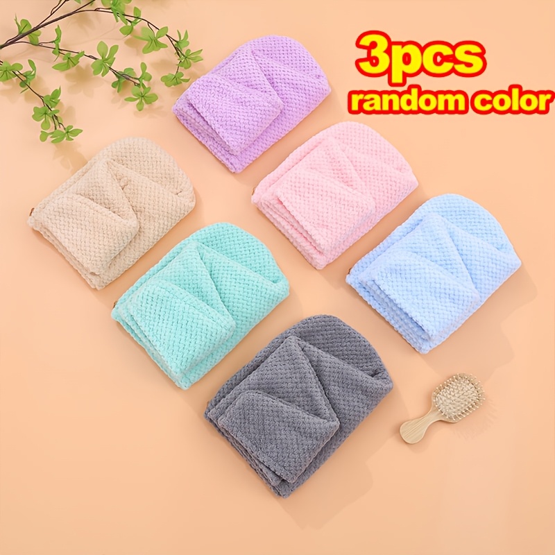 TEMU 1/3pcs Random Color Microfiber Women's Hair Towel Cover - Soft, Coral Fleece Quick-dry Towel, 300gsm High-absorbency Soft And Comfortable