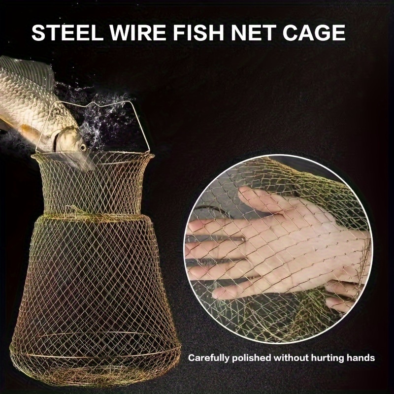 Fold Steel Wire Fishing Cage Outdoor Portable Fish Care Keep Net Fishing  Tackle