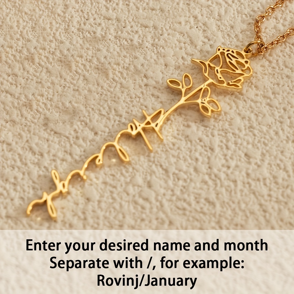 TEMU Personalized Necklace - 18k Gold Plated Birthday Flower Pendant With Customizable English Name - Custom Women's Necklace, Birthday Gift For