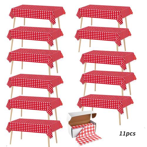 biaaac11pcs 54 inch x 100 plastic tablecloth roll with sliding cutter suitable for all types shapes of tables picnic party banquet birthday party decoration supplies red and white checkered
