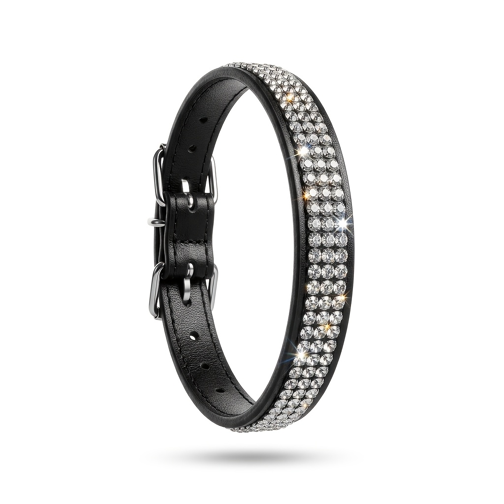 TEMU Collar de diamantes de , collar para mascotas negro, collar para perros de tamaño , collar de lujo universal para correa, accesorio de moda para