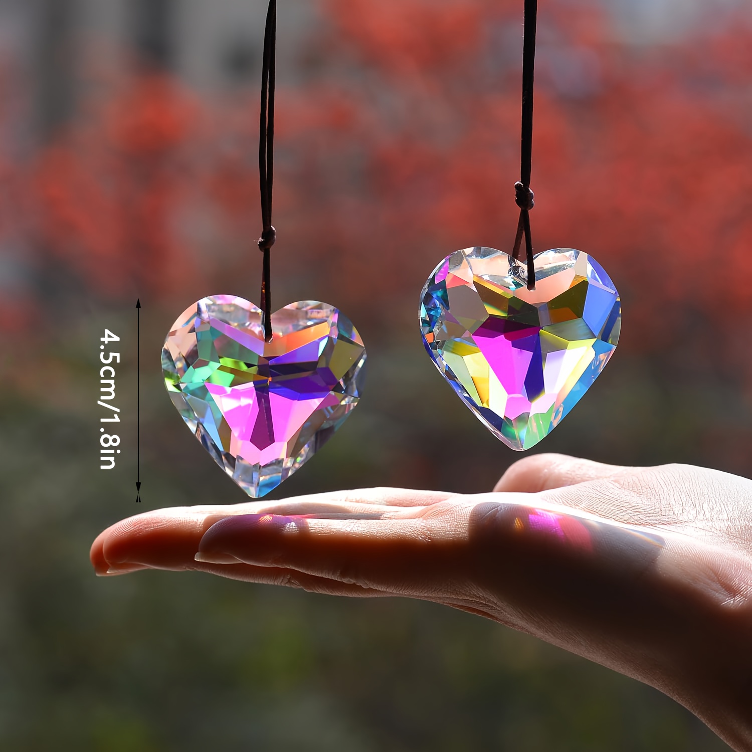 Image of 2pcs Heart Catcher Prisms, Hanging Suncatchers With Glass Prism Decor, For Windows, Room, Kitchen, Garden Crystal Decor