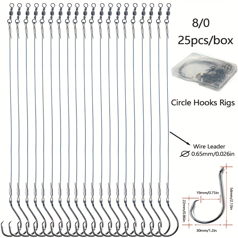 TEMU 25pcs Heavy Duty Saltwater Steel Circle Hook Fishing Rigs With Leader Wire - Hooks For , Catfish, Saltwater Casting - Lure Rig For (25pcs)