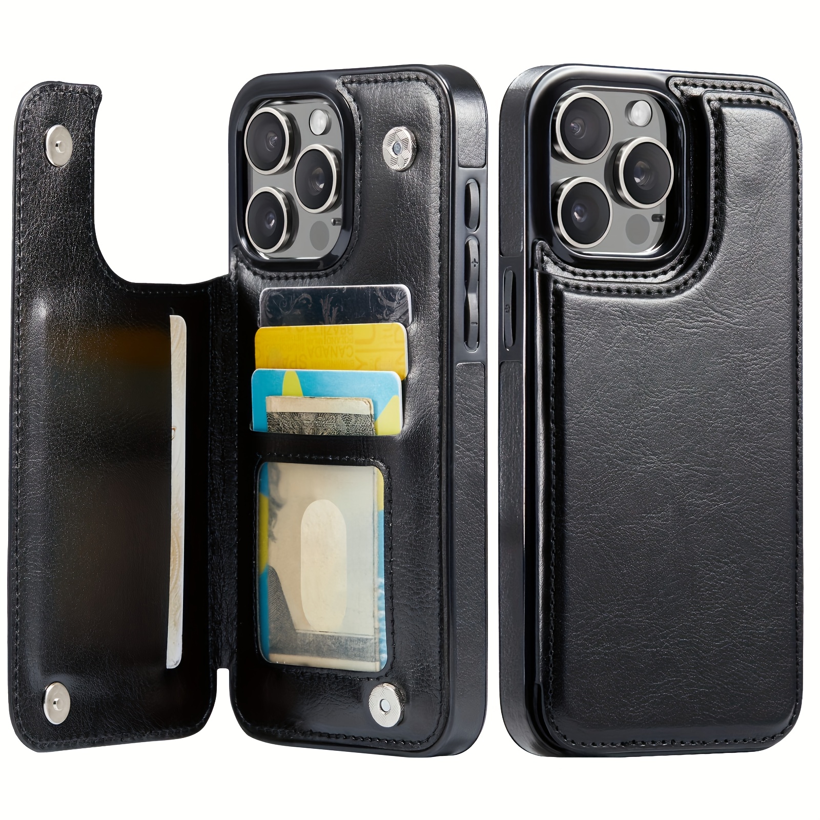 

Wallet Case With Card Holder For Iphone 15/14 Plus/13/12/11 Pro Max, Leather Card Slots Case, Double Magnetic Clasp And Case