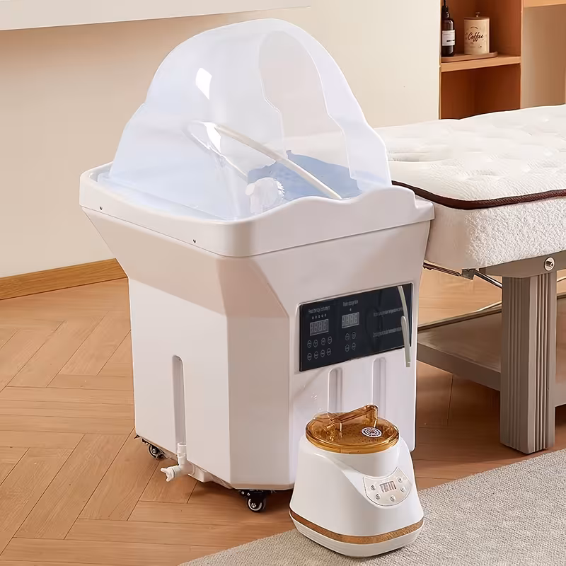 equipment for head spa including a shampoo basin a large 60l water tank with fumigation and water circulation designed for japanese massage and light for intended for use with a shampoo bed bed not included Product details 1