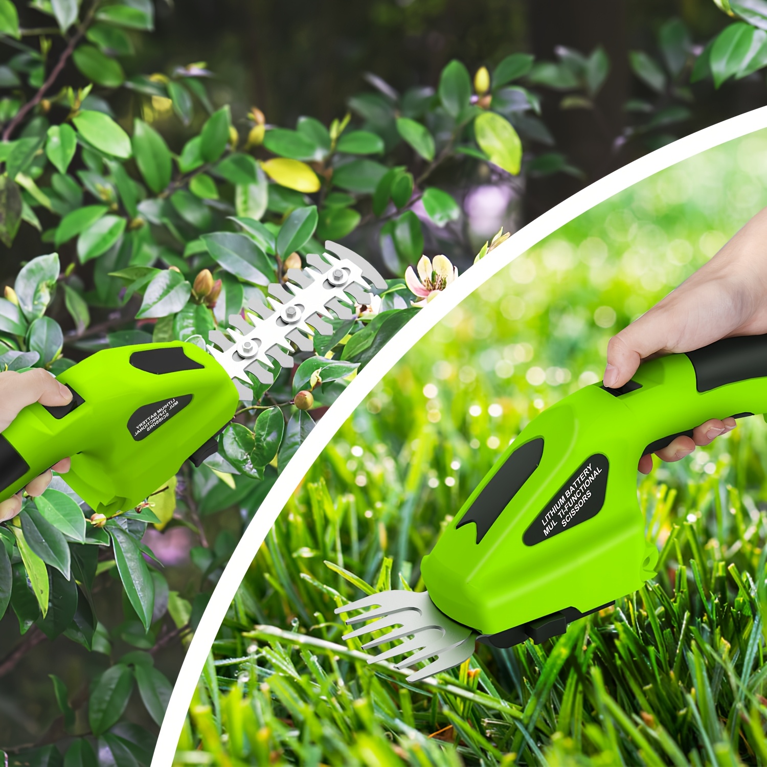 2-in-1 cordless electric hedge trimmer & grass shears, 7.2v handheld lawn mower with 2000mah rechargeable battery, for garden, lawn, and shrub care details 7