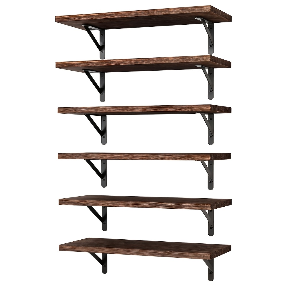 6pcs Floating Shelf Width 5.9 Inches (about 15cm) Wall Shelf 6pcs Set, Wall Shelf For Bedroom, Living Room, Kitchen, Bathroom, Office Decoration And Plant Display (carbonized Black), Floating Shelves