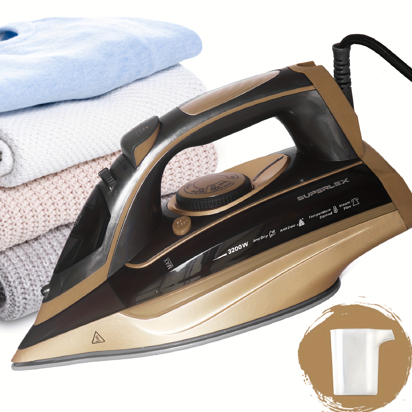 TEMU Superlex 3000w Steam Iron With Vertical Steaming, Fast Heating Ceramic Soleplate, Garment Steamer With 400ml Water Tank For Use