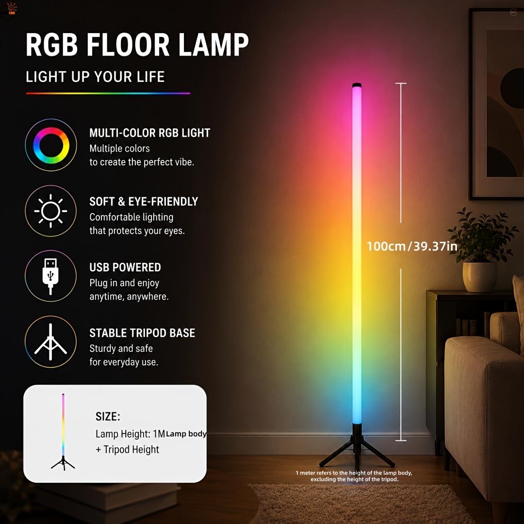 TEMU Lighted Holiday Display Rgb Floor Lamp, Triangular Base, Led Floor Lamp, 1-meter Lamp Body, -changing Light, Intelligent Ambient Lighting,