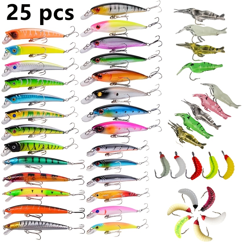 TEMU Mixed Bait Sets, Hard Baits, Curved Baits, Swimming Baits, Fishing Bait Set Devices,