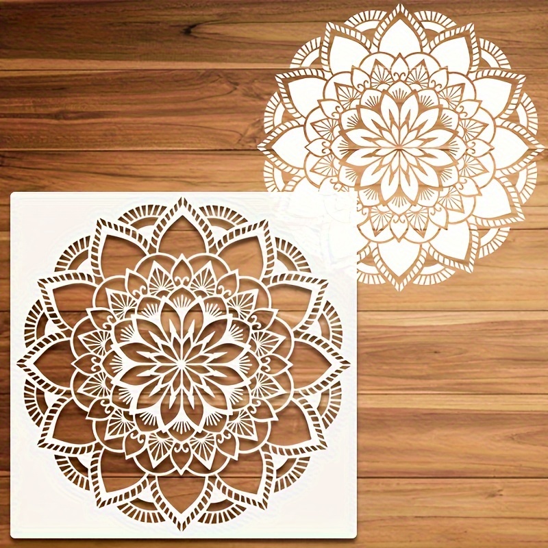 

Mandala Stencil For Painting - 12" Reusable Plastic Floral Design Template For Diy Home Decor, Wall, Tile, Furniture, Canvas, Floor Crafting