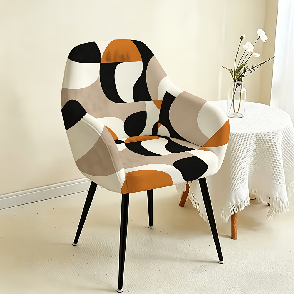 TEMU 1 Ensemble Housse de Fauteuil Coque Facile, Housse de Chaise Motif Géométrique , Plat 2D, Housse de Chaise de Loisirs Ins, Tissu en Fibre