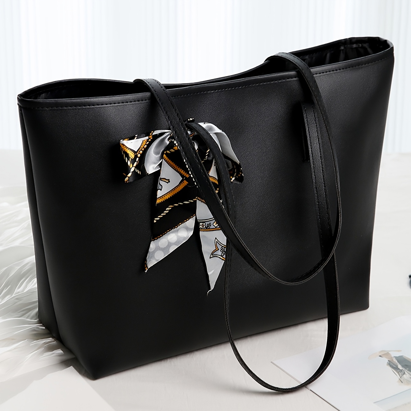 item picture elegant solid color large capacity womens tote bag with double   magnetic closure and bonus scarf decoration suitable for campuses commuting gift handbag tote bag for women handbags for women tote bags for women tote bag for