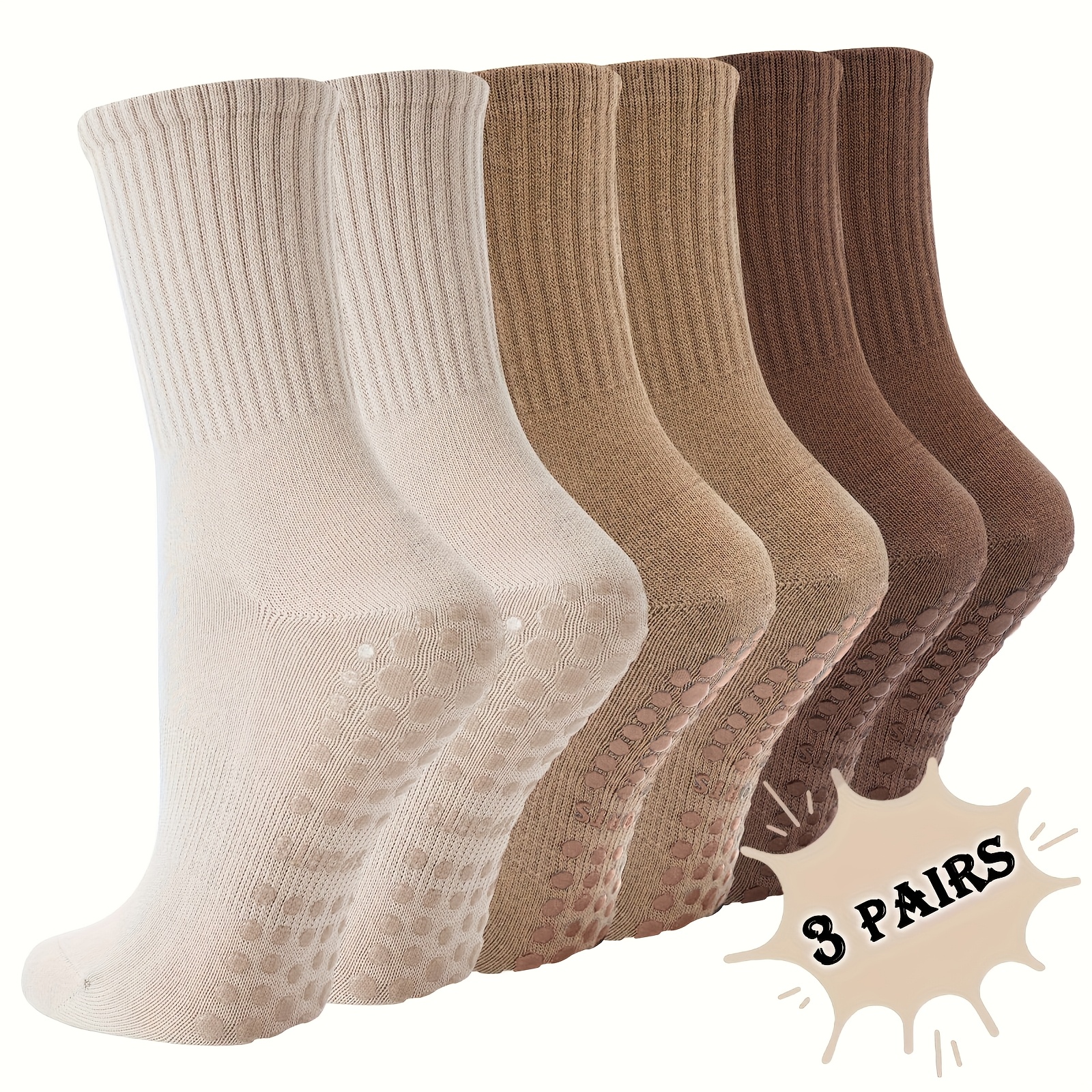 E-shop 3 -Socken mit Griff für Damen, Barre-Yoga-Griffsocken, rutschfeste Pilates-Crew-Socken mit Halt für Damen