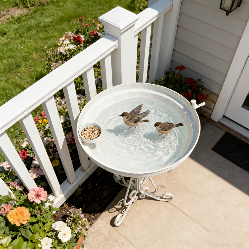 Outdoor Bath, Suitable For Large Garden Bird Bath, 17.72-inch Bird Bath, Bird Bath And Feeder Combo Garden Bird Bath, Standing Bird Feeder With Foldable Stand