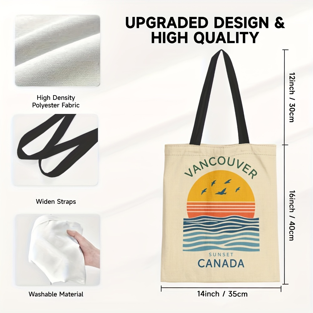 TEMU 1 Sac Spacieux en Toile avec Design à Vancouver - Sac Réutilisable Haute Qualité, Polyester Léger et Durable pour Voyage, Shopping, Plage & -,