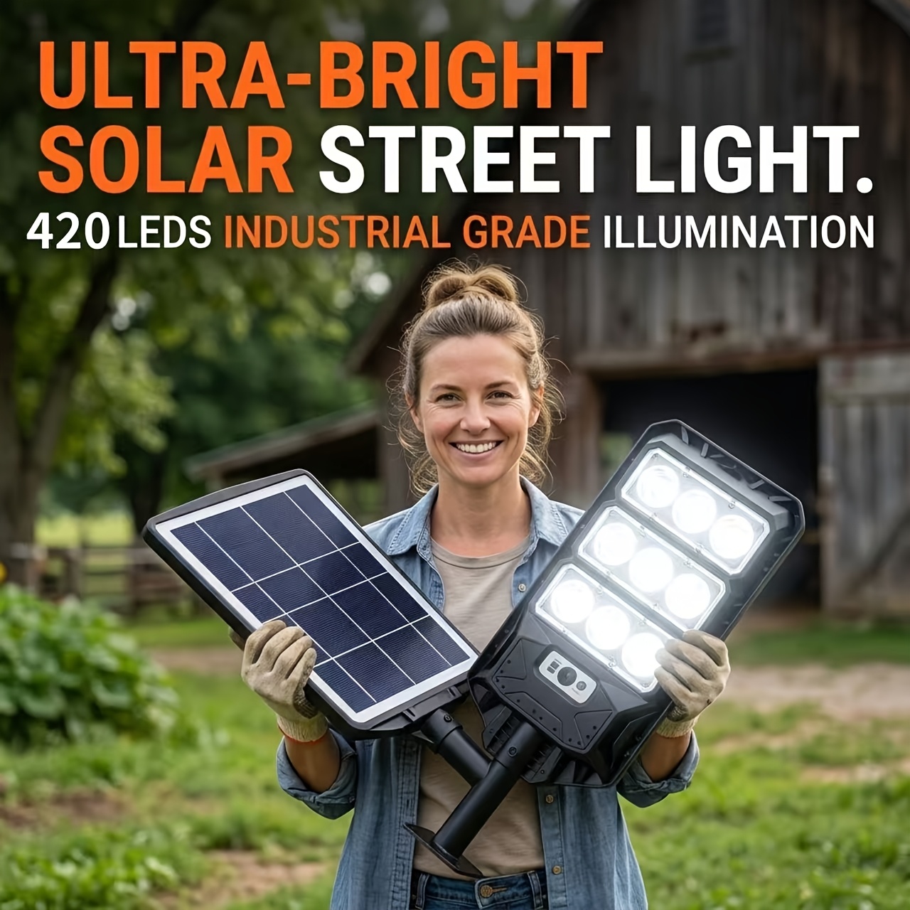TEMU Split Solar Street Light Outdoor, 420 Leds Solar Powered Security Light With Separate Solar Panel, Motion Sensor Dusk To Dawn Led Lamp For Yard,