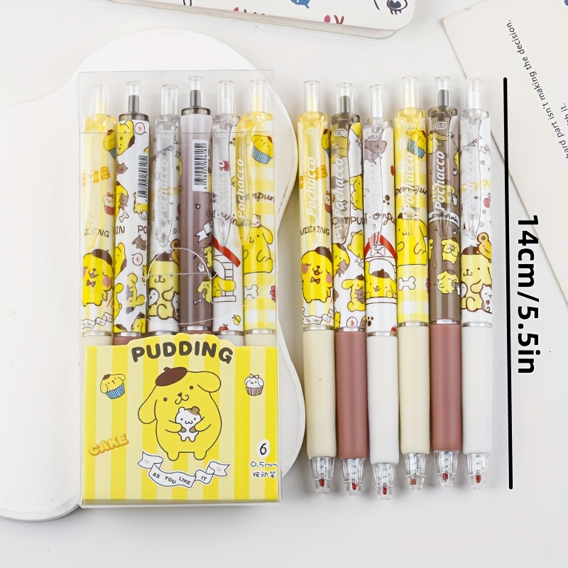 Image of 6pcs/box, Anime Gel Pens Pom Pom Press 0.5mm Black Gel Pen, Cartoon Office School Supplies, Student Cute Dog Pom Pom Stationery Gifts