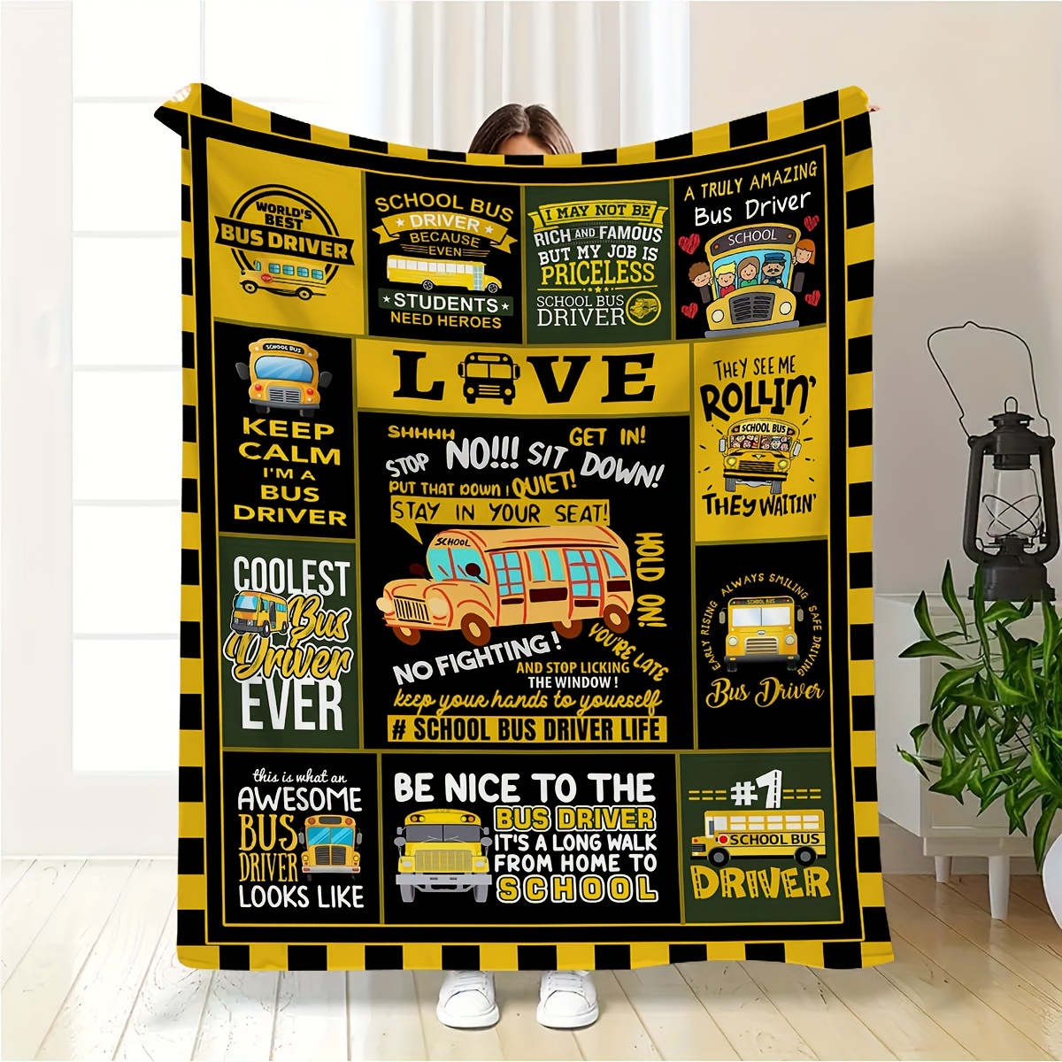 

Creative Bus Pattern Printed Blanket, Blanket, Outdoor Blanket, Travel Camping Blanket, Soft And Comfortable Blanket, Travel Sofa Bed, Office Home Decoration, Birthday Gift Blanket,