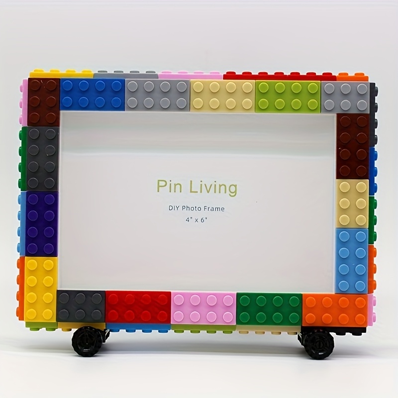 vibrant colorful car shaped building block photo frame diy wall mountable   4x6 inch modern acrylic frame for home decor photo frame decor   design durable plastic frame building block accessories