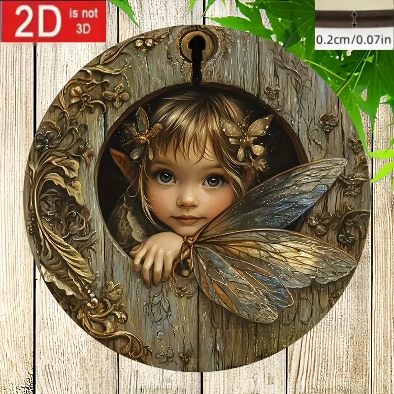 TEMU 2d Flat - A Wooden Door Fairy Circular Wreath Printed In 2d, A Art Decoration Suitable For Homes, Bedrooms, Garages, Dining Rooms, Cafes, Bars,