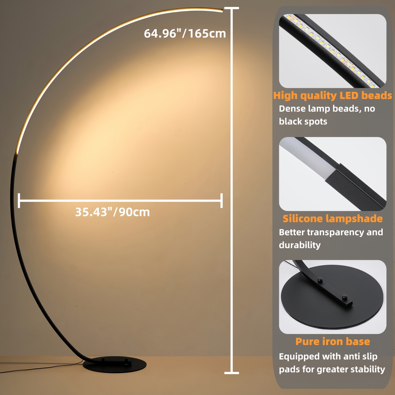 Modern 65 Inch Arched Standing Reading Floor Lamp with Remote - Dimmable Black LED Color Changing Curved Ambient Lighting for Bedroom And Living Room 16 Modern 65 Inch Arched Standing Reading Floor Lamp with Remote - Dimmable Black LED Color Changing Curved Ambient Lighting for Bedroom And Living Room