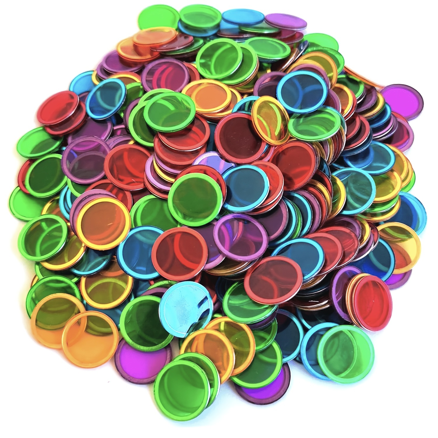 TEMU Lot de 120 jetons de comptage de bingo transparents de 5 couleurs avec cadres en métal, pour magnétiques, couleurs aléatoires
