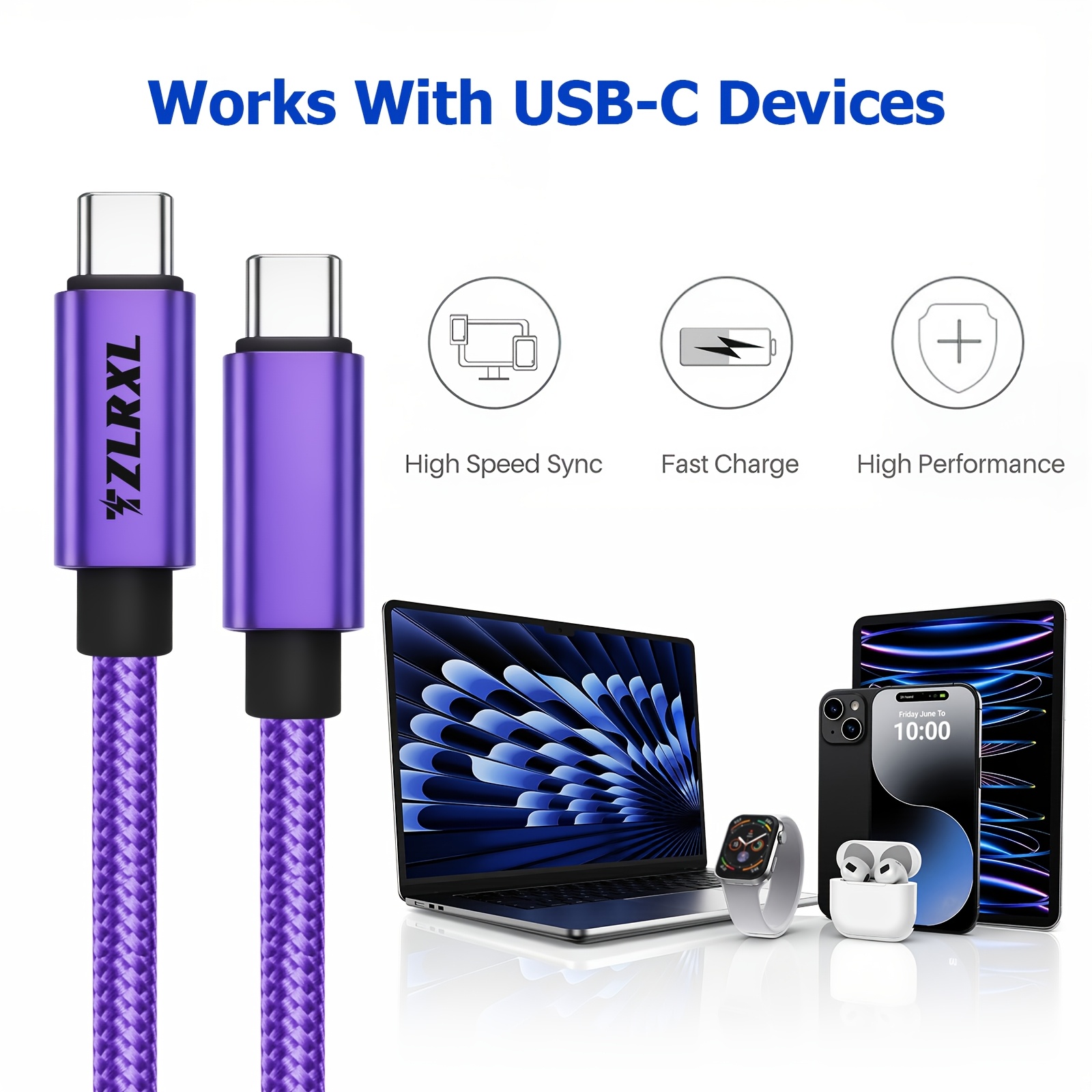2pcs Type C to Type C Fast Charging Cable, Durable and Sturdy