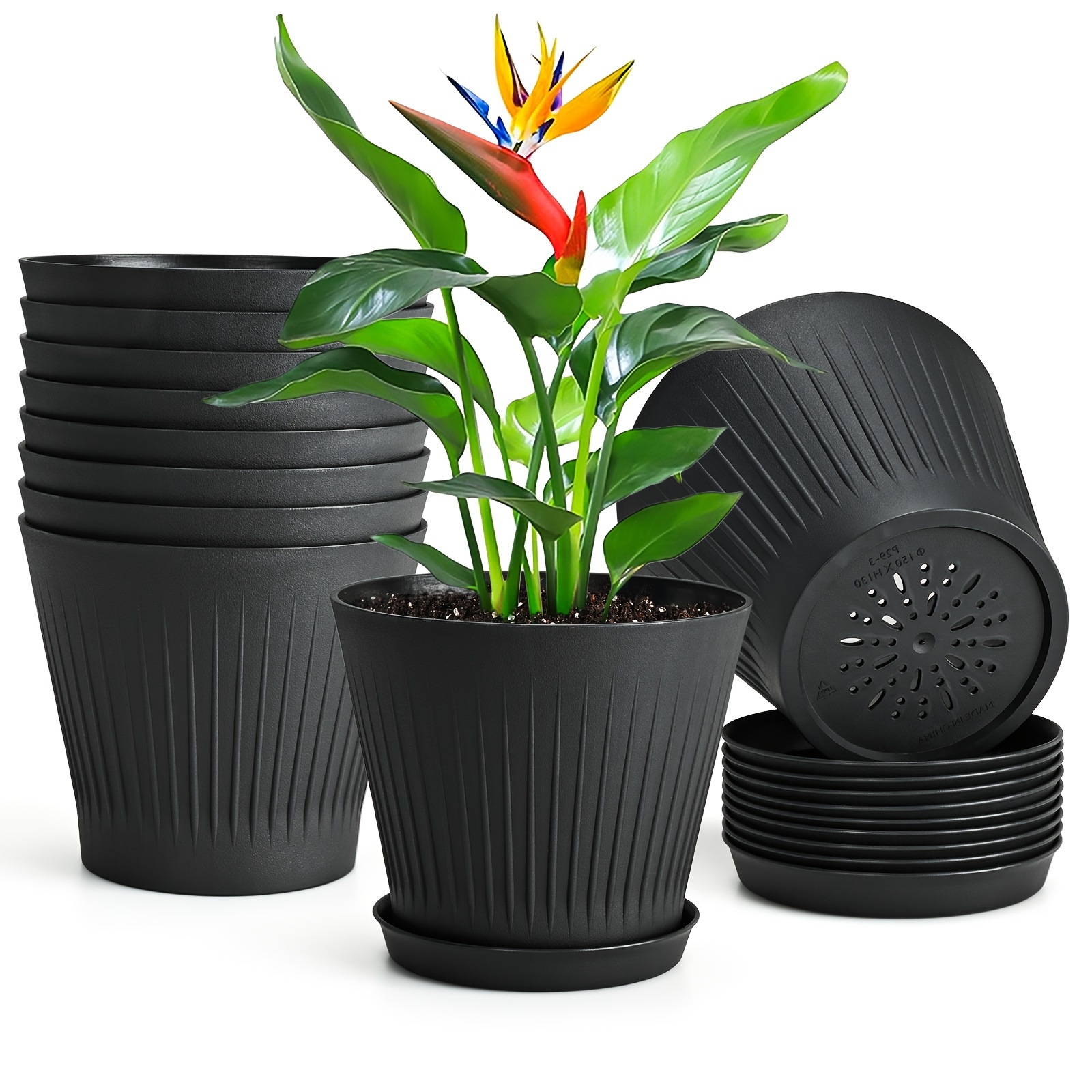 

10pcs, 6 Inch Plastic Flower Pots, With Multiple Drainage Holes And Trays, Indoor Modern Garden Planter Pots, Saucer Style Modern Decoration For Outdoor Garden Planters