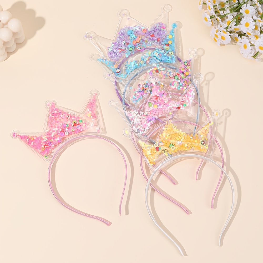 Image of 6pcs Pvc Crown Birthday Hairbands Shaker Headband Hair Buckles Fashion Hair Additions For Party