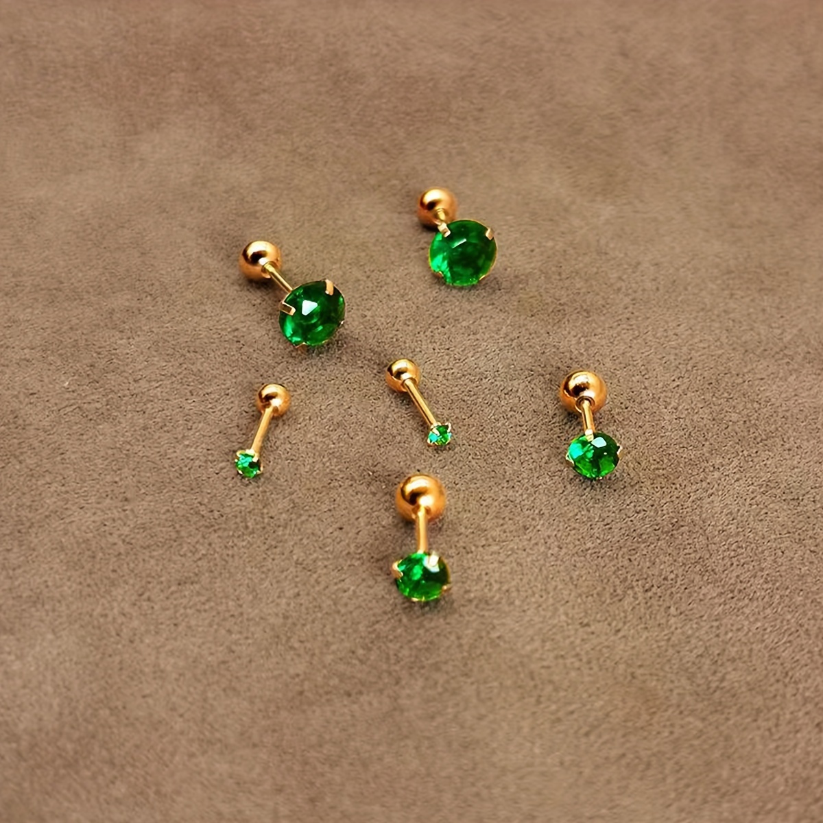 Classic Style Stainless Steel Green CZ Twist Ball Stud Earrings