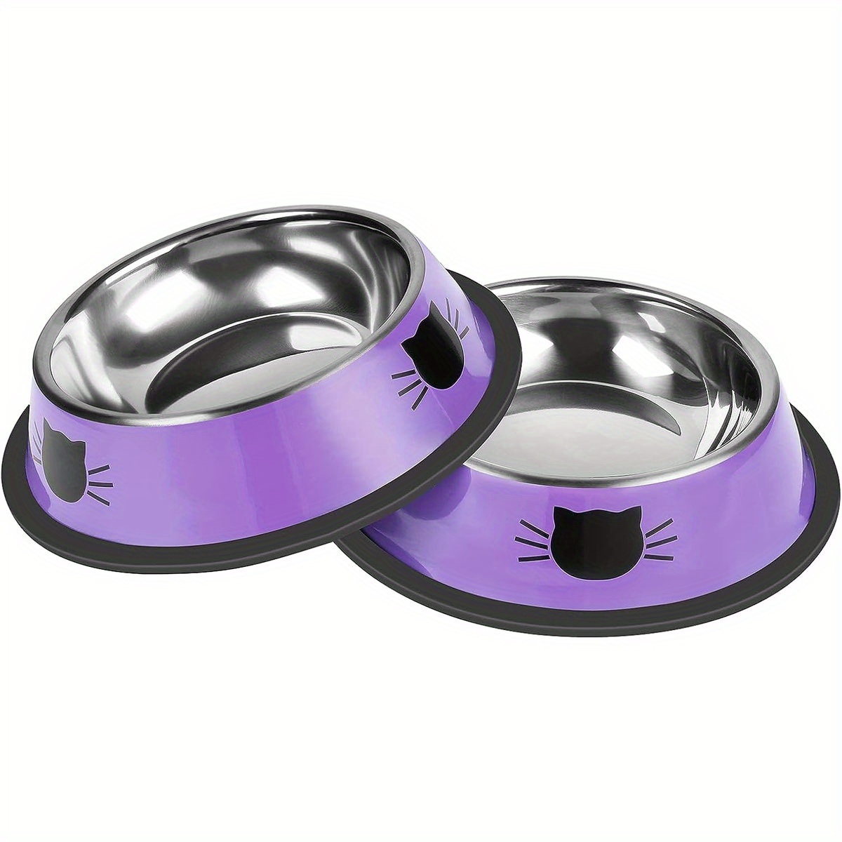 TEMU Two-pack Cat Bowls, Stainless Bowls With Non-slip Bottom, Cat Food Dish For Indoor And Outdoor Use, Pet Feeding Tray