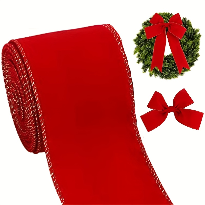1 Roll Of 5-yard Christmas Ribbon Bow Accessory, Red Velvet Decorative Woven Ribbon